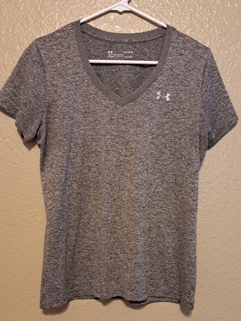 Lot Of 2 Under Armour Heat Gear- Blue Heather- Gray Heather Performance Tee - Picture 3 of 13